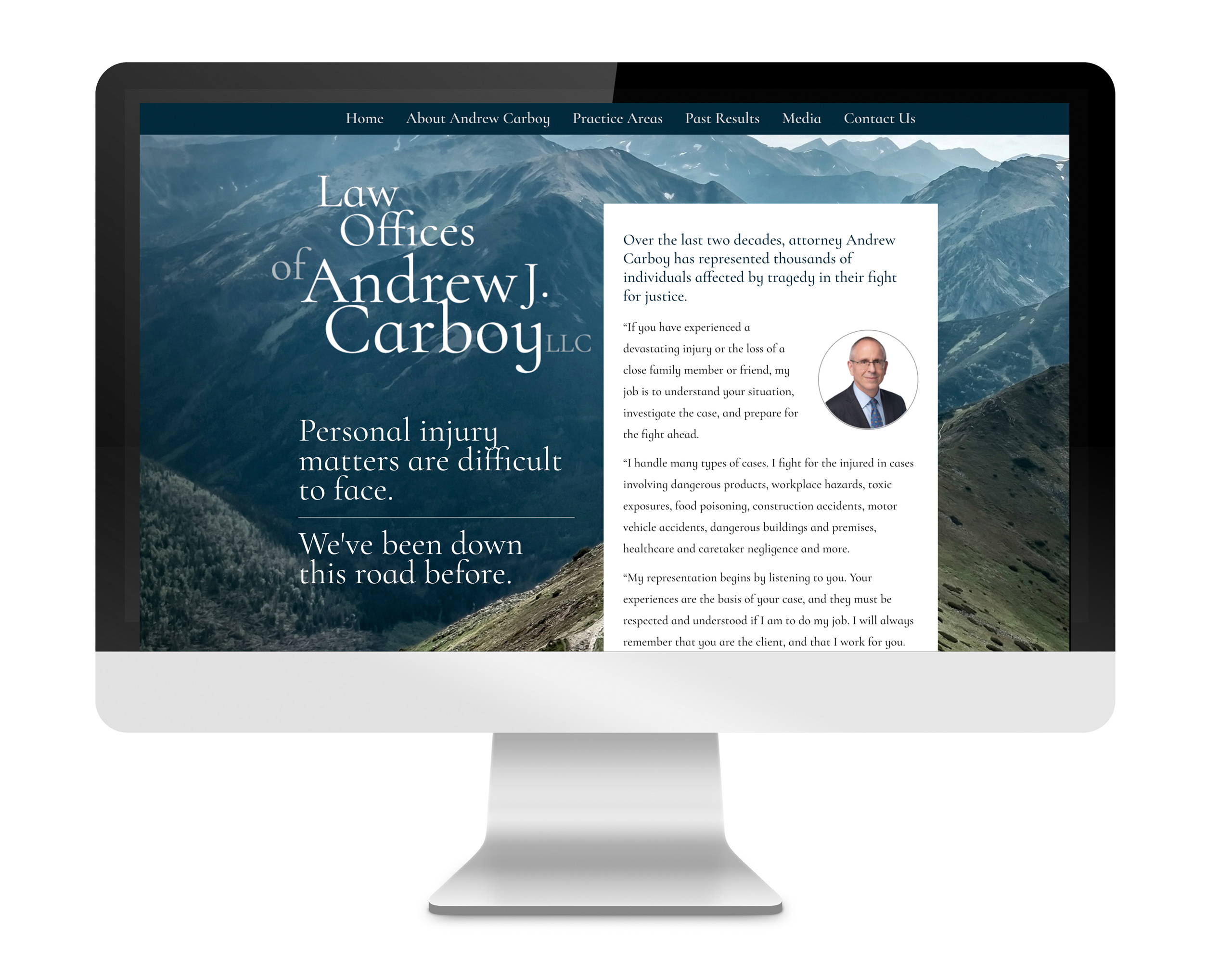 Andrew Carboy personal injury attorney website designed by DLS Design
